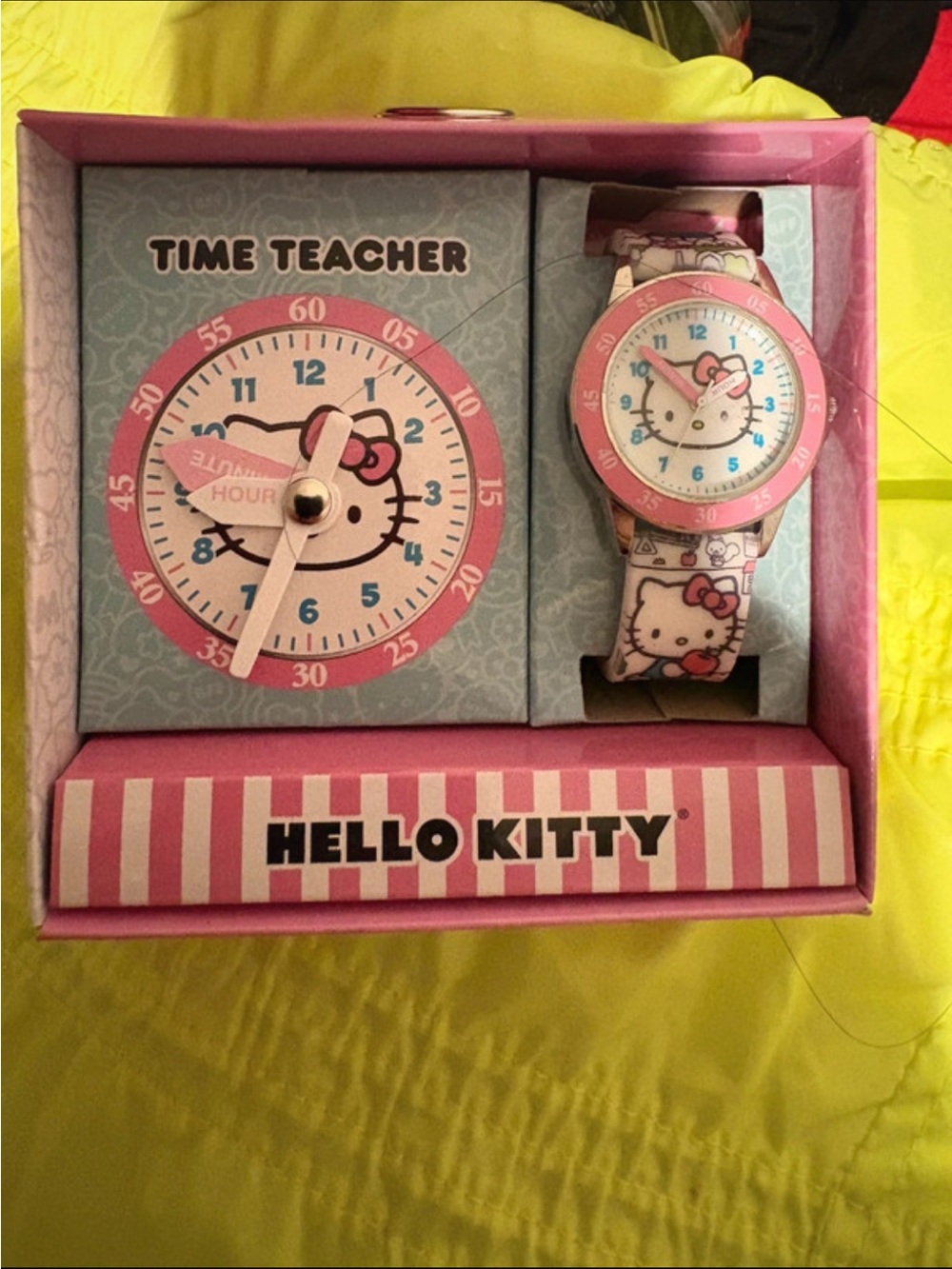 Sanrio Hello Kitty Pink and White Time Teacher Watch & Clock Set